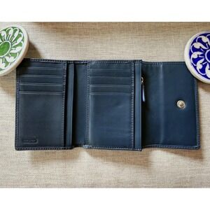 Coach Hampton Leather Jacquard 3-fold wallet blue teal Y2K Logo C